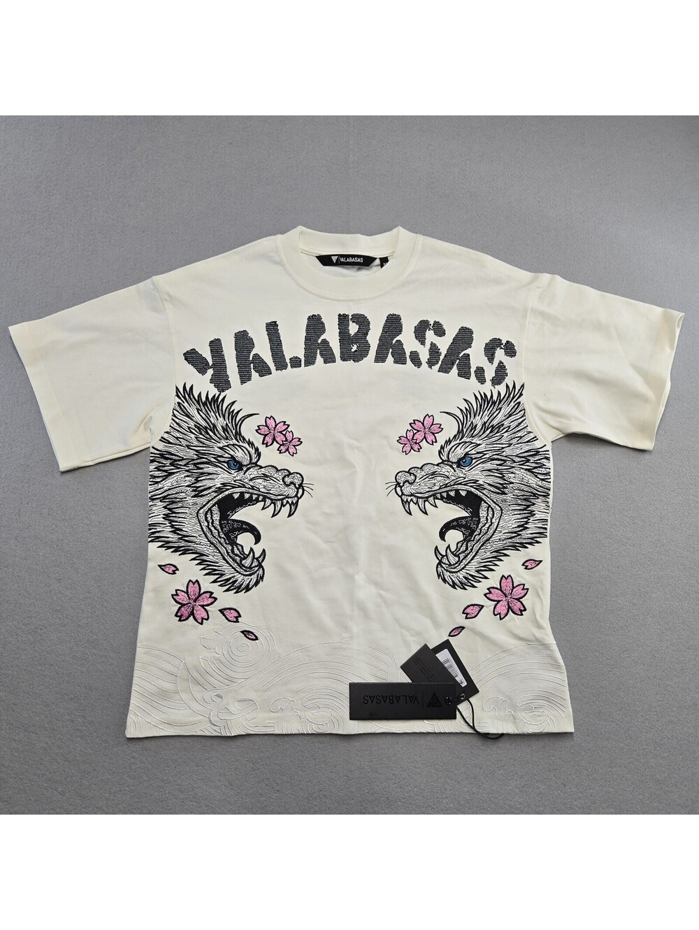 Valabasas Ikari Tee Mens XS Offwhite Twin Wolf Graphic Cotton Knit NWT